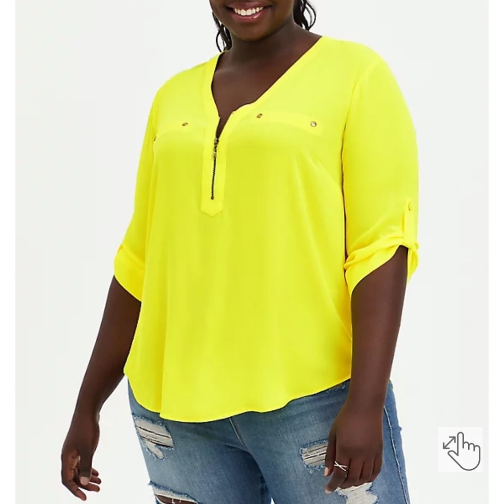 Torrid Harper Georgette zip-front 3/4 sleeve pull-over blouse- size 3 (22/24)